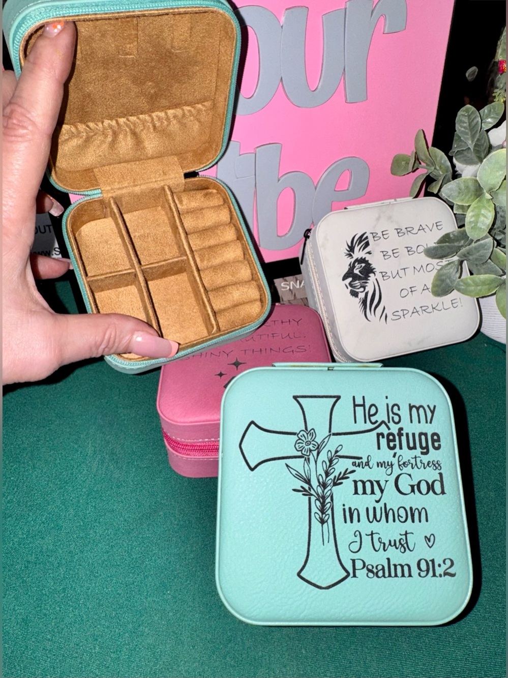 1 Hand crafted by me faux leather zip around customized jewelry boxes